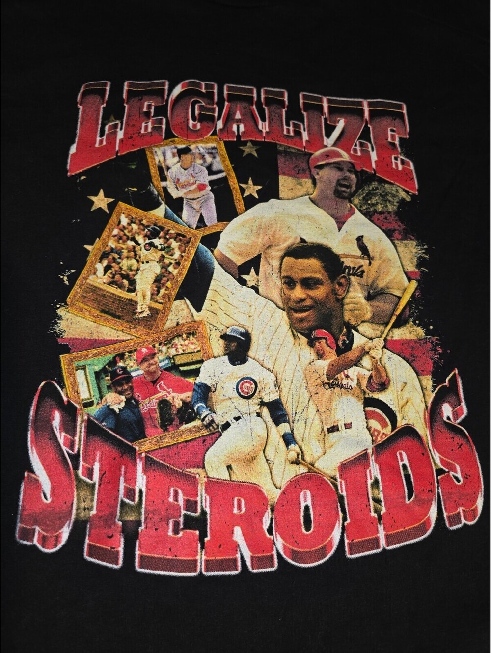 Size LARGE Friday Beers Legalize Steroids T-Shirt Black Graphic Tee Baseball EUC